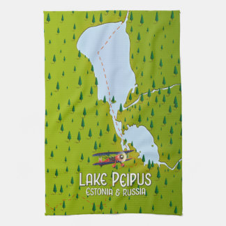 Lake Peipus Estonia and Russia lake map Tea Towel