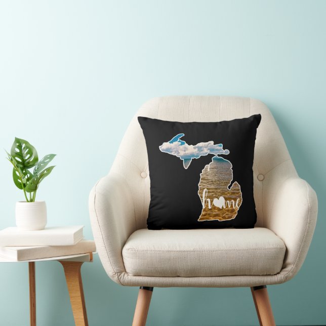 Lake Photo Michigan Silhouette With Home On Black Cushion (Chair)