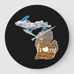 Lake Photo Michigan Silhouette With Home On Black Large Clock