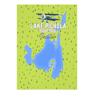 lake Pichola, India travel poster map.