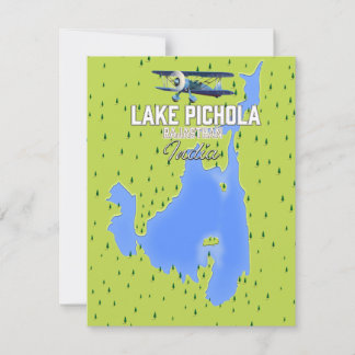 lake Pichola, India travel poster map.