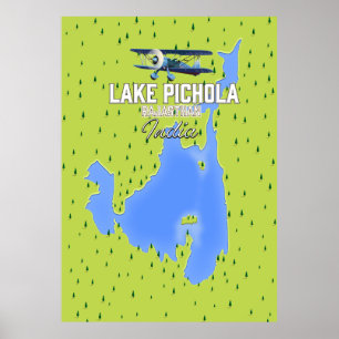 lake Pichola, India travel poster map.