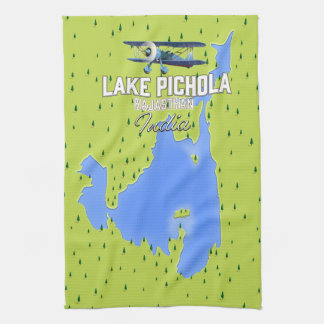 lake Pichola, India travel poster map. Tea Towel