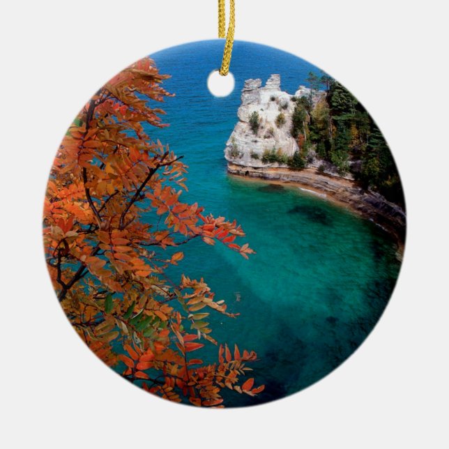 Lake Pictured Rocks Shore Superior Michigan Ceramic Tree Decoration (Front)