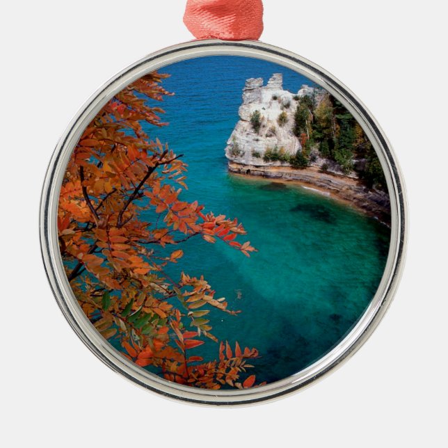 Lake Pictured Rocks Shore Superior Michigan Metal Tree Decoration (Front)