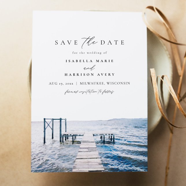 LAKE Pier Watercolor Wedding Save the Date Invitation (Creator Uploaded)
