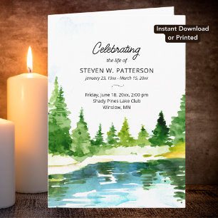 Lake Pine Trees, Photo Download Funeral Program Card