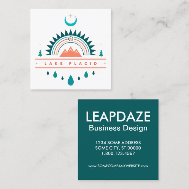 lake placid boho rainbow moon square business card (Front/Back)