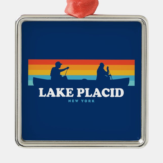 Lake Placid New York Canoe Metal Tree Decoration (Front)