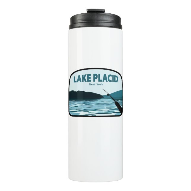 Lake Placid New York Fishing Rod Thermal Tumbler (Front)