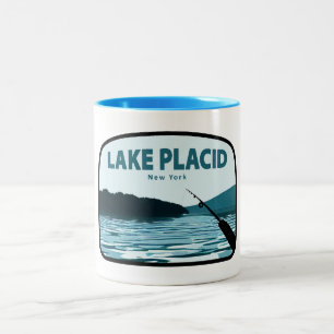 Lake Placid New York Fishing Rod Two-Tone Coffee Mug