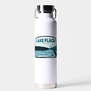 Lake Placid New York Fishing Rod Water Bottle