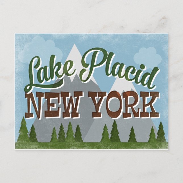 Lake Placid New York Fun Retro Snowy Mountains Postcard (Front)