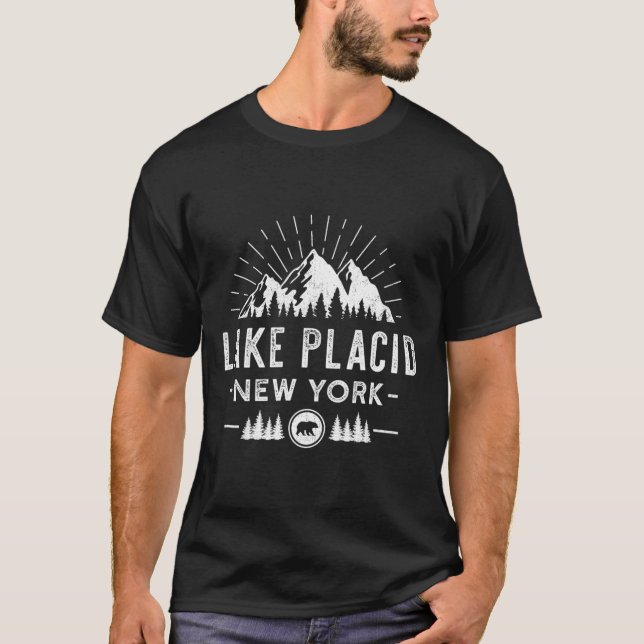 Lake Placid New York - Mountain Skiing Hiking Fish T-Shirt (Front)
