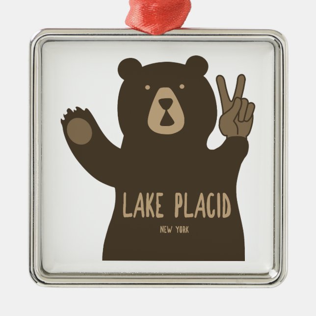 Lake Placid New York Peace Bear Metal Tree Decoration (Front)
