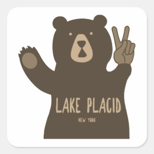 Lake Placid New York Peace Bear Square Sticker