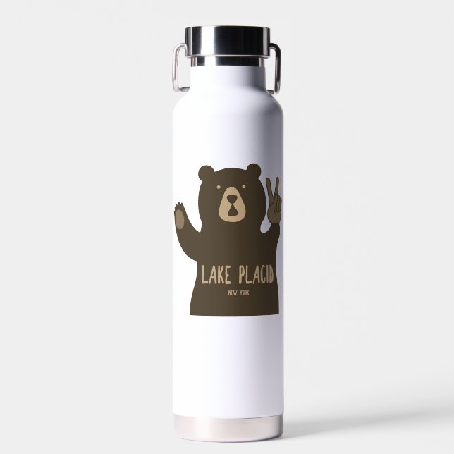 Lake Placid New York Peace Bear Water Bottle (Front)