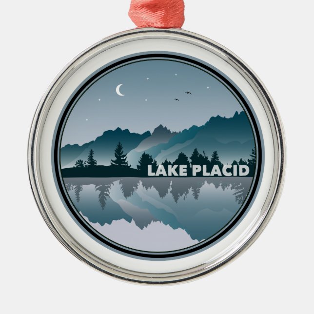Lake Placid New York Reflection Metal Tree Decoration (Front)