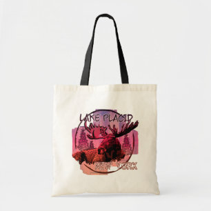 Lake Placid New York rustic moose tote bag
