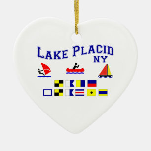 Lake Placid NY Signal Flags Ceramic Tree Decoration