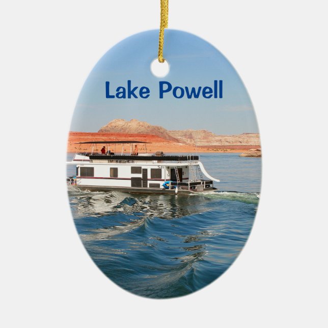 Lake Powell: Houseboat making waves, Arizona Ceramic Tree Decoration (Front)