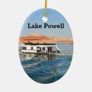Lake Powell, Houseboat making waves,  Arizona Ceramic Tree Decoration