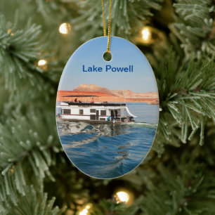 Lake Powell: Houseboat making waves, Arizona Ceramic Tree Decoration