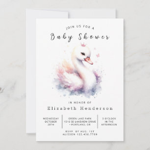 Lake Printable Swan Baby Shower Invitation