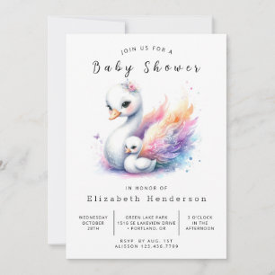 Lake Printable Swan Baby Shower Invitation