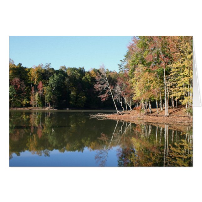 Lake Reflection of Orange Fall Leaves & Blue Skies (Front Horizontal)