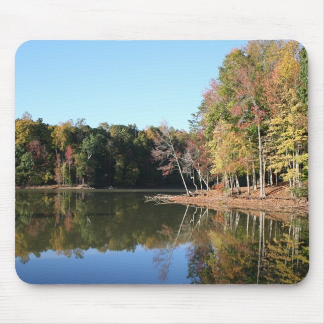 Lake Reflection of Orange Fall Leaves & Blue Skies Mouse Mat (Front)