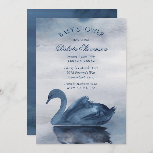 Lake Reflections | Dusty Blue Swan Baby Shower Invitation (Front/Back)
