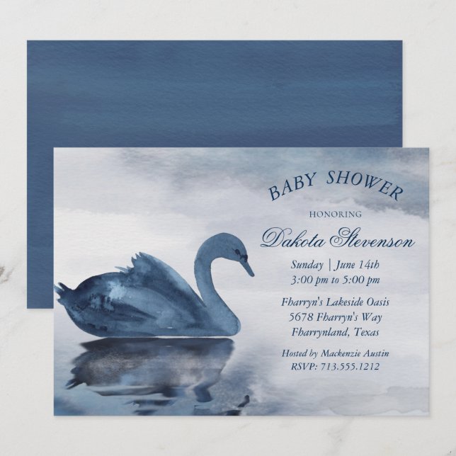 Lake Reflections | Dusty Blue Swan Baby Shower Invitation (Front/Back)