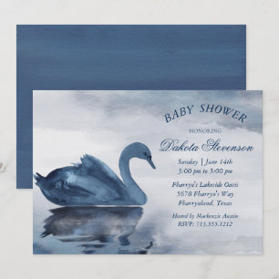 Lake Reflections   Dusty Blue Swan Baby Shower Invitation