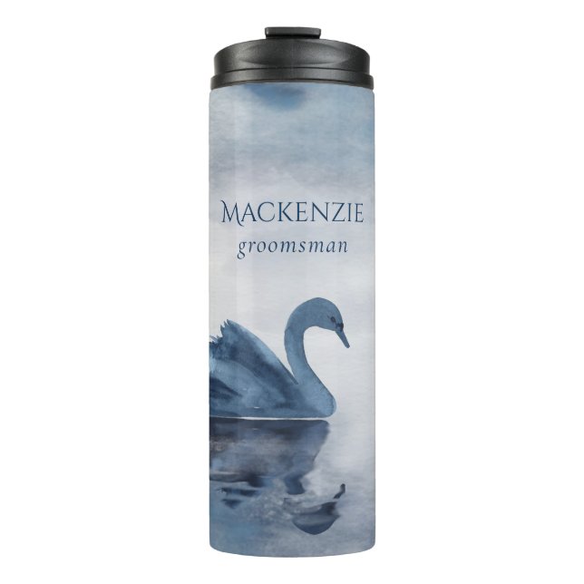 Lake Reflections | Dusty Blue Swan Bridal Party Thermal Tumbler (Front)