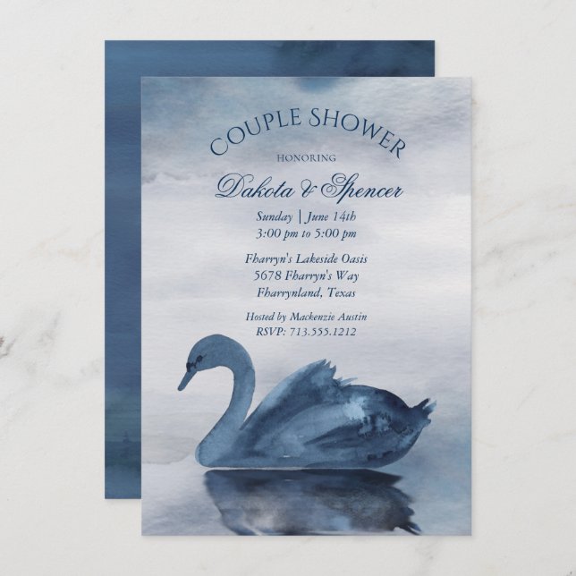 Lake Reflections | Dusty Blue Swan Couple Shower Invitation (Front/Back)
