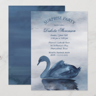 Lake Reflections Dusty Blue Swan Surprise Party Invitation