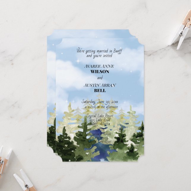 Lake Resort Wedding In the Mountains  Invitation (Front/Back In Situ)