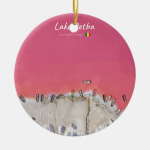 Lake Retba, Senegal - Pink Lake Boats Ceramic Tree Decoration