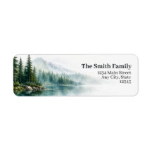 Lake Return Address Labels | Mountain Pine Trees