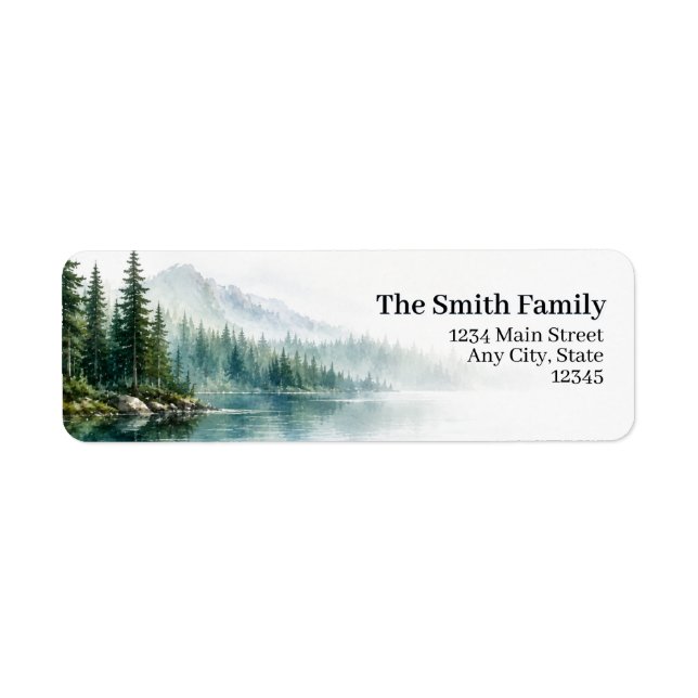 Lake Return Address Labels | Mountain Pine Trees (Front)