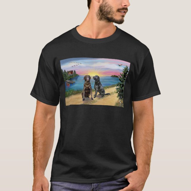 Lake Road - Two Labrador Retrievers (Choc-Blk) T-Shirt (Front)