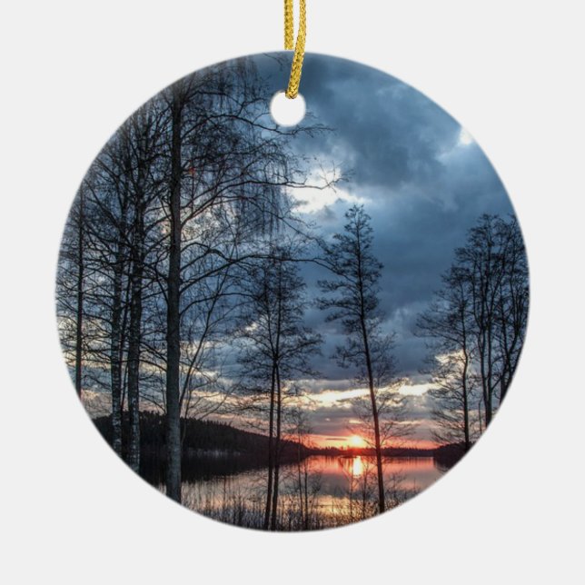Lake Scenery, Finland Ceramic Tree Decoration (Front)