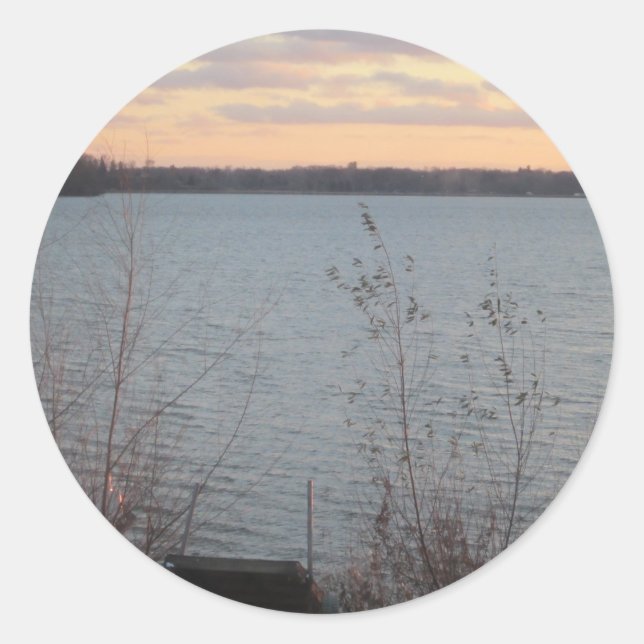 Lake Shore Sunset Round Stickers - Set of 20 (Front)