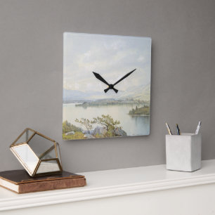 Lake Squam and the Sandwich Mountains Watercolor Square Wall Clock