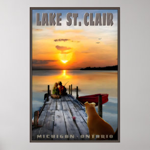Lake St. Clair Michigan Ontario Fishing Girl and Poster