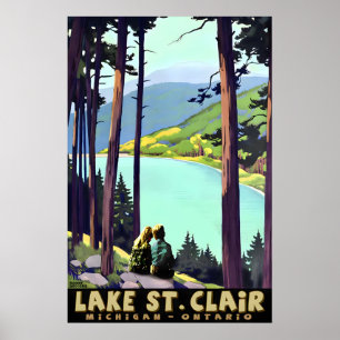 Lake St. Clair Michigan Ontario Girl and Boy Poster