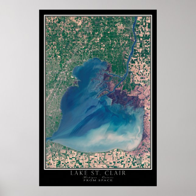 Lake St Clair Michigan - Ontario Satellite Map  Poster (Front)