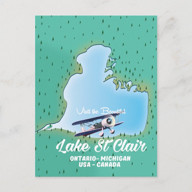 lake St Clair USA Canada lake map Postcard (Front)
