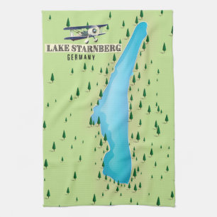 Lake Starnberg Germany vintage style map poster. Tea Towel